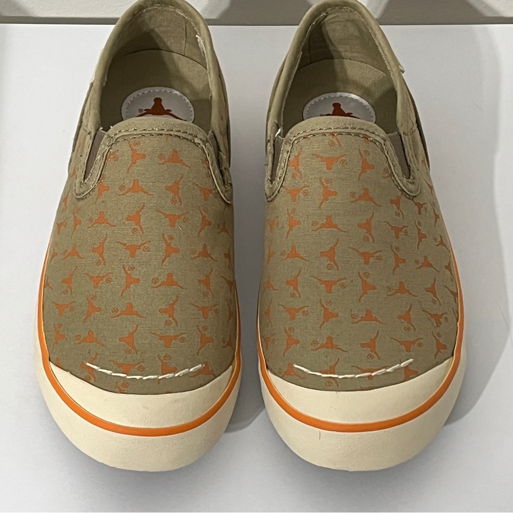 Simple Olive Green Slip-On Sneakers with Orange Accents